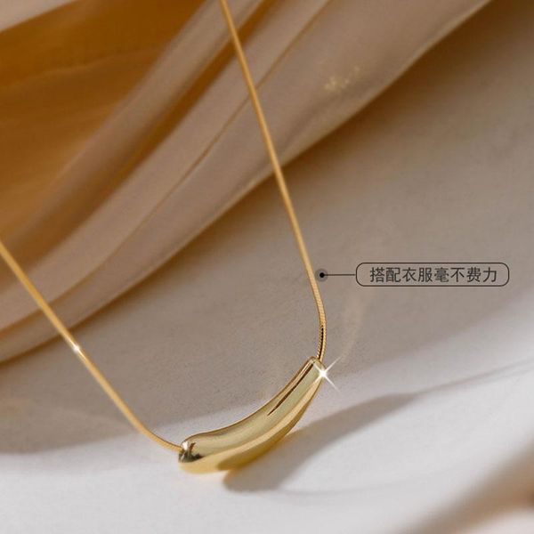 

chains stainless steel small eggplant bend tube snake chain necklace for women clavicle charm, Silver
