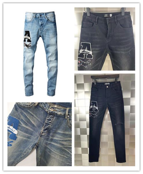 

2022ss latest listin luxurys designe mens jeans rhinestone patch medal fold fashion men slim motorcycle biker hip hop pants size 28-40 wwuj, Blue