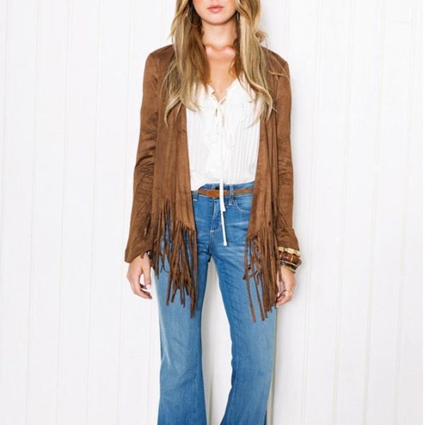 

tassel fringe long sleeve biker jacket blazer cardigan coat women autumn winter velvet streetwear slim casual open stitch blends1, Black;white