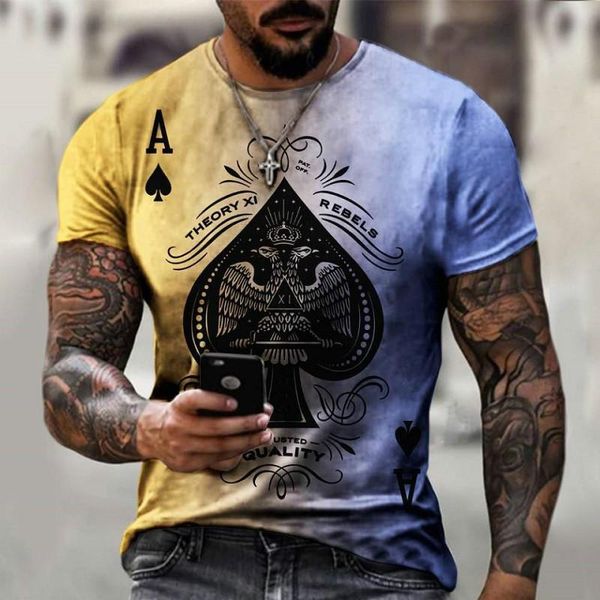 

men's t-shirts summer style street punk poker spades a 3d printing o-neck fashion casual streetwear oversized short sleeve 2021, White;black
