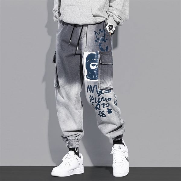 

mens korean fit jeans fashion big pocket mid-waist stretch feet denim pencil pants trousers summer clothes large size s~5xl 211011, Blue