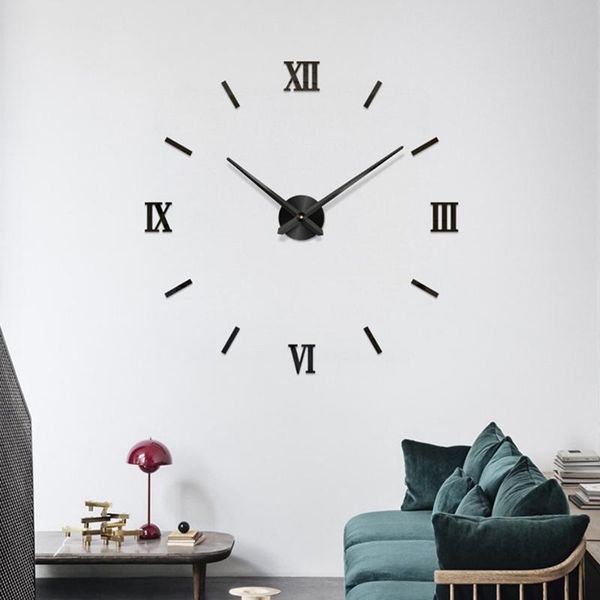 

number wall clock 3d modern diy interior roman mirror decor stickers black clocks