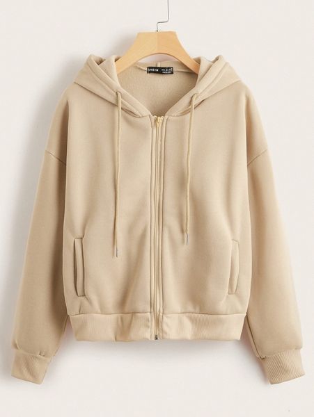 

drop shoulder zip up thermal drawstring hoodie v3wa#, White;black
