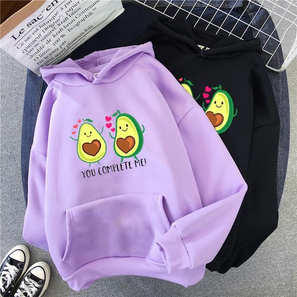 

women's hoodies & sweatshirts cute warm female ullzang graphic hoody avocado small fresh 90s women vegan kawaii cartoon harajuku, Black