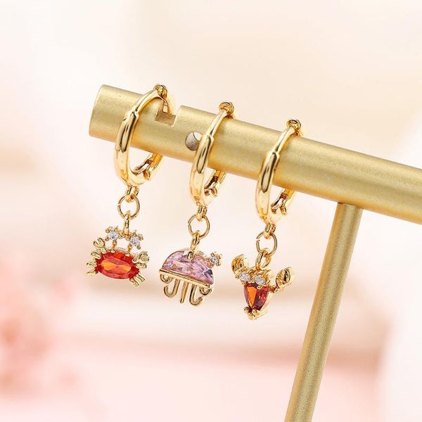 

zircon crystal hippocampus crab dolphin earrings for women cute ocean animal hoop korean ear rings female jewelry & huggie, Golden;silver