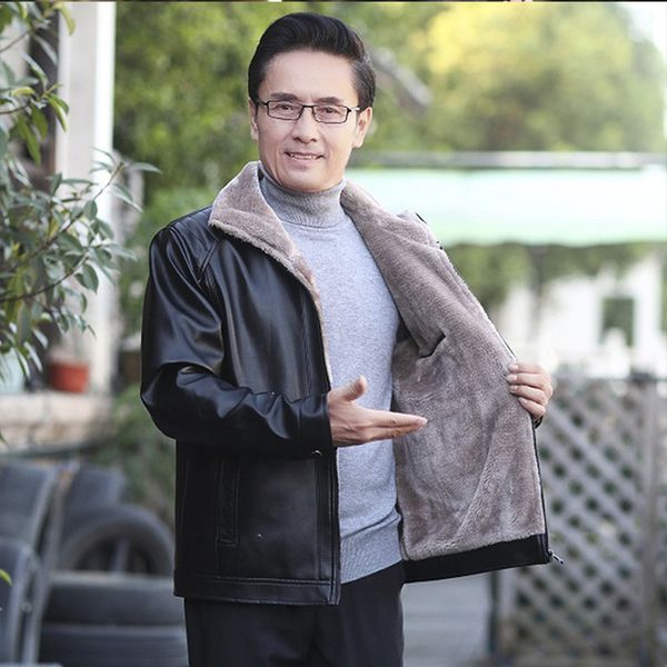 

plus velvet solid men jacket brand warm thick pu leather jacket casual oversized outwear winter jacket mens 4xl 210524, Black