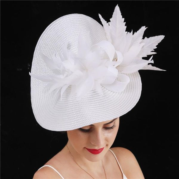 Copricapo Sposa Bianco Chic Fascinator Cappello Cocktail Matrimonio Chiesa Copricapo Kentucky Copricapo Piuma Fiore Donna Foglia Decor