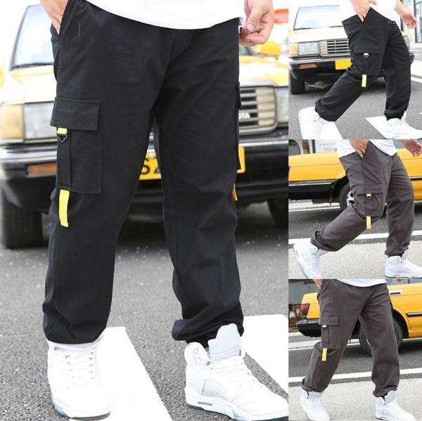 

men's pants style individual pure color overalls nine-minute trousers sweatpants joggers streetwear pantalon homme hip hop, Black