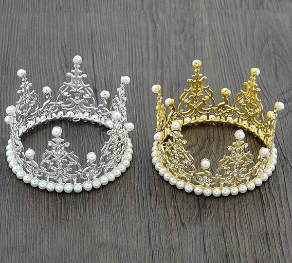 

children birthday crown hair clip gold silver diamond pearl headwear baby girl accessory tiaras kids accessories, Slivery;white