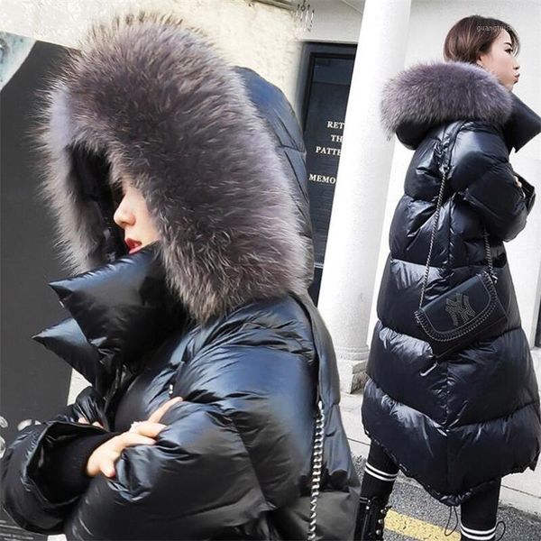 

women's down & parkas 2021 white duck winter jackets women warm real fur collar hooded coat female long jacket parka, Black