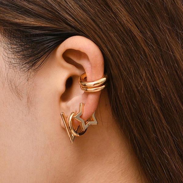 

hoop & huggie fashion small triangle star earrings female vintage geometric heart huggies no piercing cartilage brincos, Golden;silver