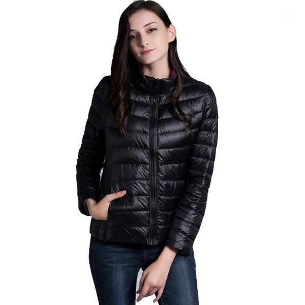 

women's down & parkas reversible spring autumn coat female zipper jackets women ultra light jacket casual basic coats yfy881 s, Black