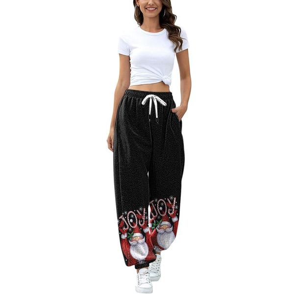 

women's pants & capris casual women plus size 3xl loose wide leg christmas pant high street all-match spring autumn fashion straight-le, Black;white