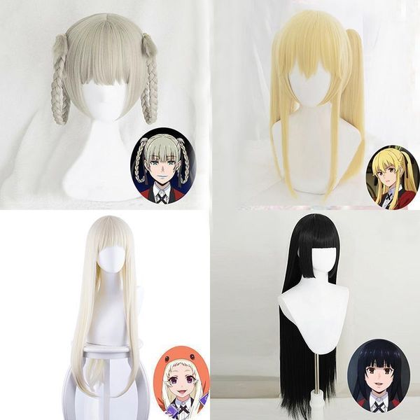 

anime costumes kakegurui compulsive gambler cosplay wigs runa yomozuki ririka momobami heat resistant wig + cap1, Black