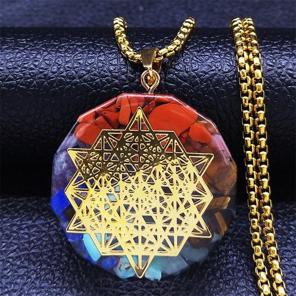 

pendant necklaces flower of life star natural stone acrylic stainless steel long chain necklace gold color jewelry bijou femme n254s04, Silver