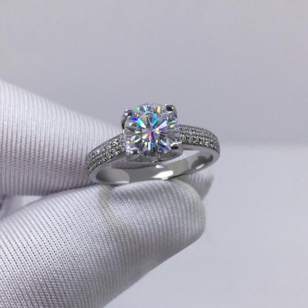 

cluster rings yanhui design 100% original 925 solid silver wedding band natural 8mm 2.0ct cubic zirconia ring jewelry xr004, Golden;silver