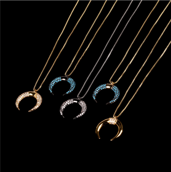 

chains zircon-studded moon necklace female fashion trend simple ins cold wind clavicle chain 2021, Silver