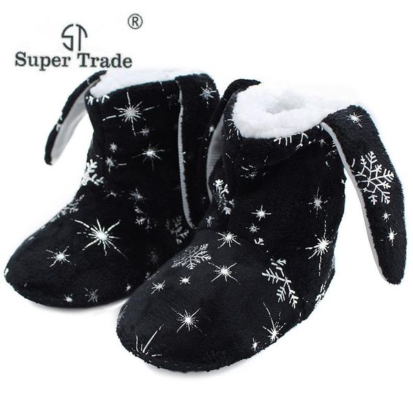 

slipper kids cotton slippers home boys girls cute winter snowflake shoes soft warm bedroom non-slip indoor casual boot socks, Black;grey
