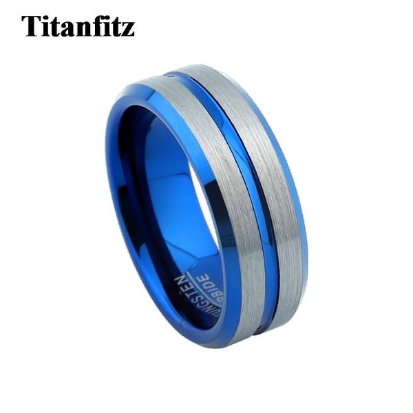 

wedding rings blue tungsten carbide ring male classic 8mm bands anniversary for men gift wholesale jewelry, Slivery;golden