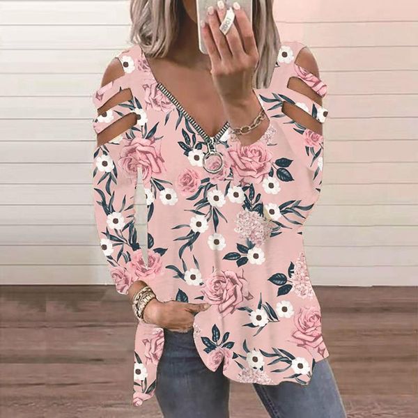 

women's blouses & shirts off shoulder blouse women v-neck long sleeve graphic female floral print womens and, White