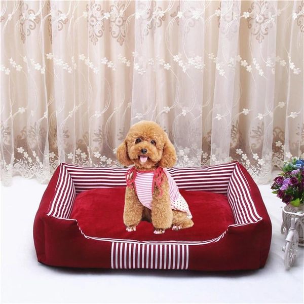 

kennels & pens winter warm plush dogs bed house waterproof cloth stripe dog mat kennel soft sofa puppy pet supplies