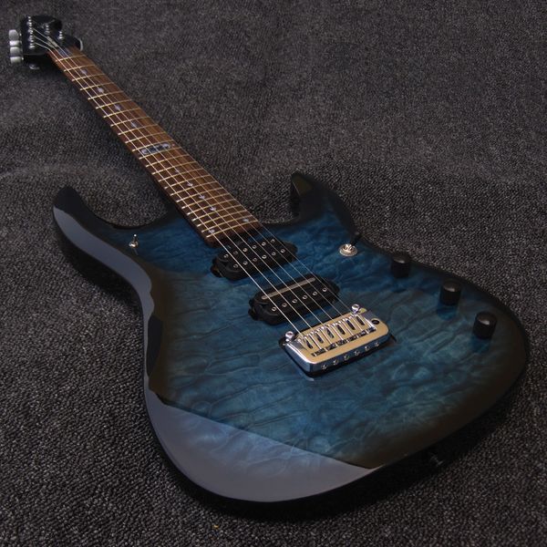 JPX Ernie Ball Music Man John Petrucci gesteppter Ahorn Top E-Gitarre See Blaue Tremolo-Brücke, Sperr-Tuner, Chrom-Hardware