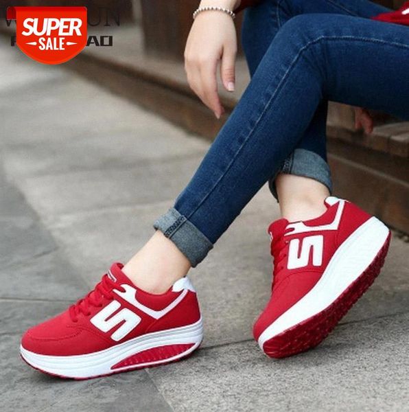

women sneakers shoes 2020 basket breathable mesh lace up platforms height increasing rocking sports wedge casual #8r68