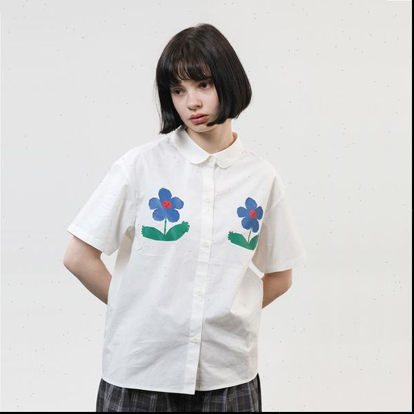 

casual summer white flowers womens shirts print short sleeve loose r preppy style