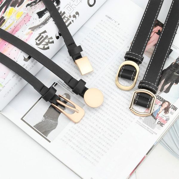 

retro women belts strap thin skinny ladies dress waist belt leather gold buckle female black ceinture femme pasek damski, Black;brown