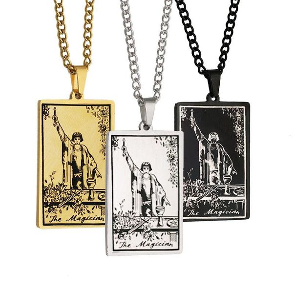 

pendant necklaces stainless steel alcana tarot card necklace for women men geometry jewelry the magician, Silver