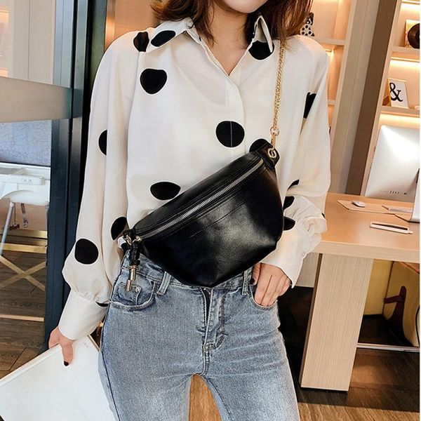 

fashion chain fanny pack waist bag belt women pu leather chest belly bags