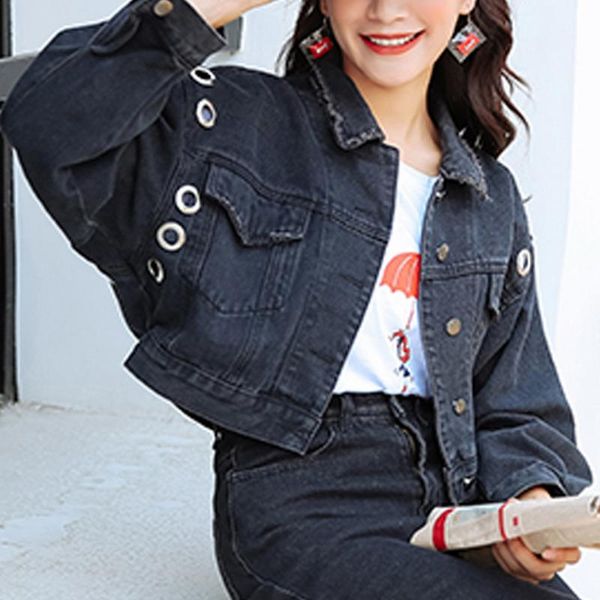 

women's jackets fashion denim jacket basic women coats long sleeve washed crop jeans vintage loose girls outwear decorative pockets, Black;brown