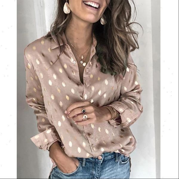 

spring fashion dot print women shirt long sleeve casual, White