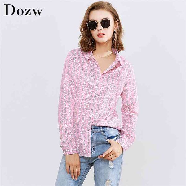 

chain print blouse shirt women fashion loose turn down collar long sleeve casual shirts tunic hunt femme 210515, White