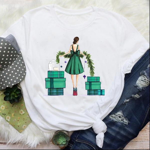 

womens women clothing gift girl tree 90s holiday merry christmas print lady female graphic tees clothes t shirt, White
