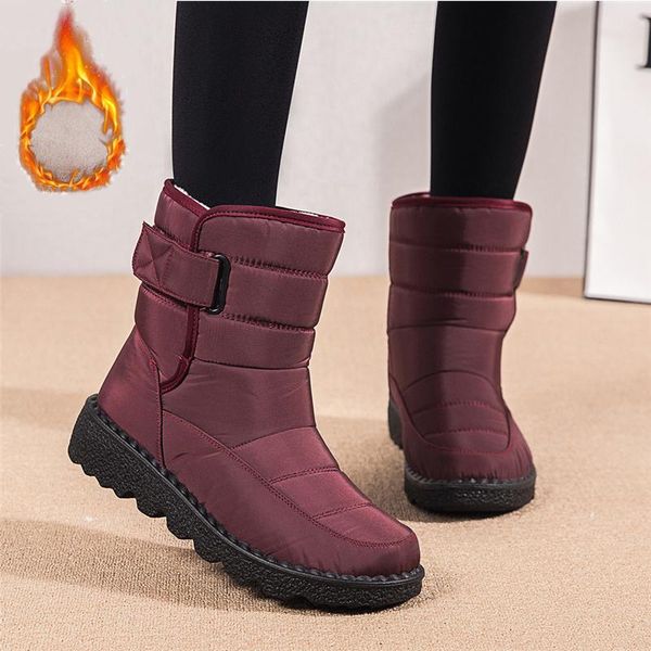 

boots 2021 waterproof snow women shoes thicken warm plush winter mid calf woman non slip cotton padded 35-43, Black