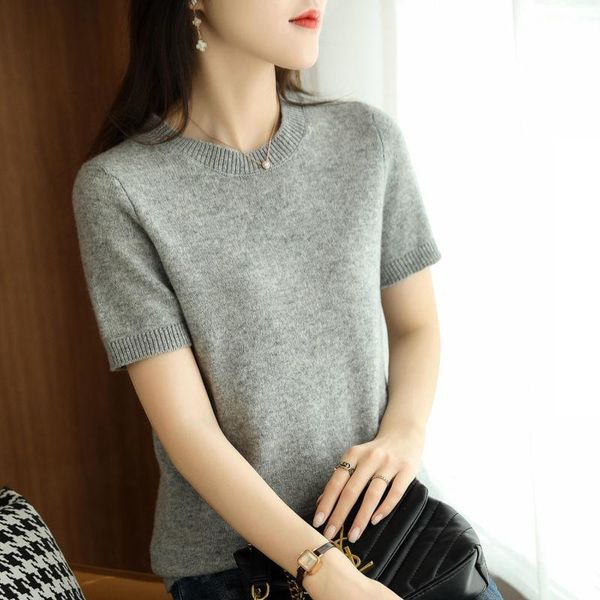 

women's t-shirt knitted short sleeve women 's fashionable 2021 all -matching fashion round neck half, White