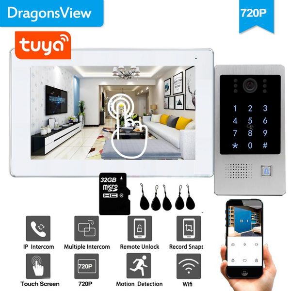 

video door phones dragonsview 7 inch touch screen wifi wireless phone intercom system password rfid unlock day night vision tuya ahd