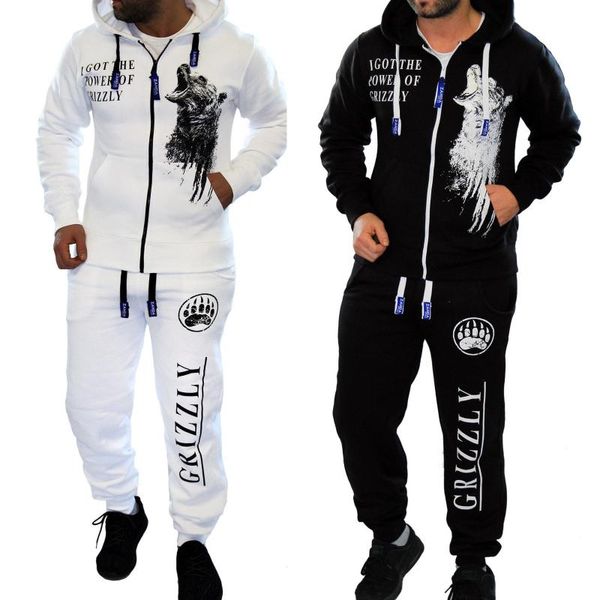 

men's tracksuits zogaa brand slim autumn hoodies tracksuit set male zipper men 2pc sportwear sweatshirt +pant suit, Gray