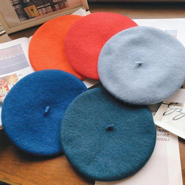 

berets vintage women girl beret french artist warm wool winter beanie hat cap plain hats solid color elegant lady caps, Blue;gray