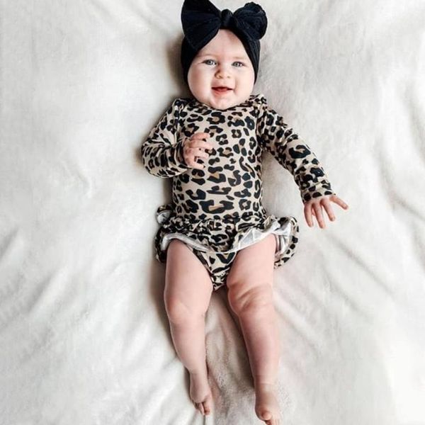 Strampler Born Infant Baby Mädchen Jungen Strampler Leopardenmuster Rüschen Langarm Overall Overalls Pografie Kleidung Ropa Bebes