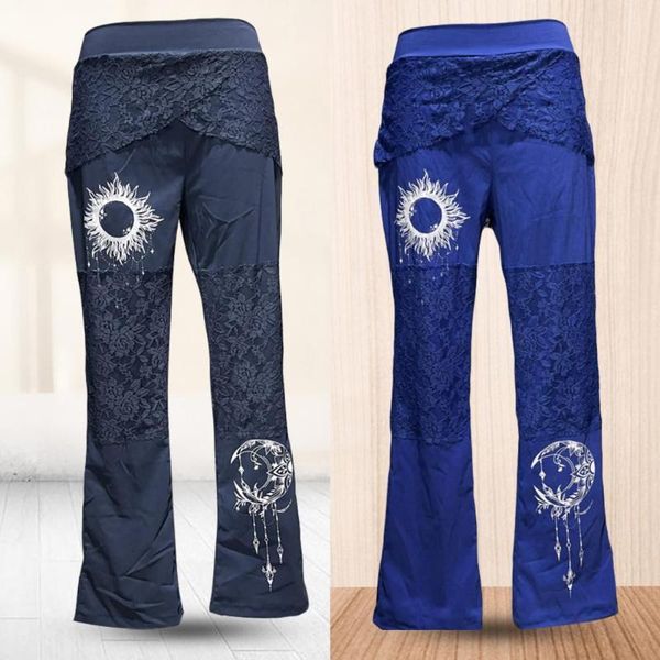

women's jeans easy match soft ladies leggings high waist lace splice for home, Blue
