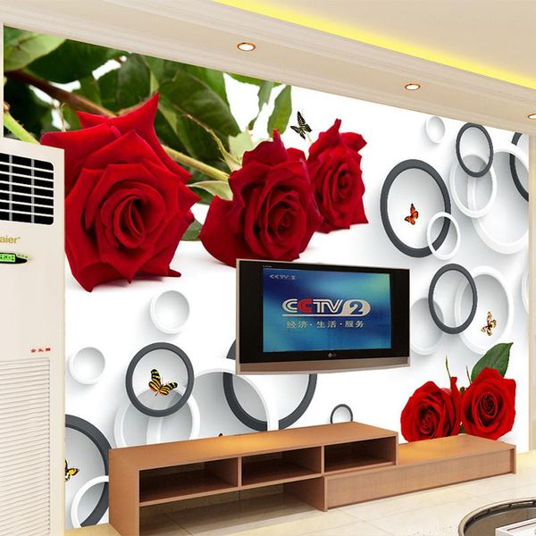 

wallpapers custom wall cloth 3d stereo rose circle po murals wallpaper modern creative living room tv sofa wedding house backdrop