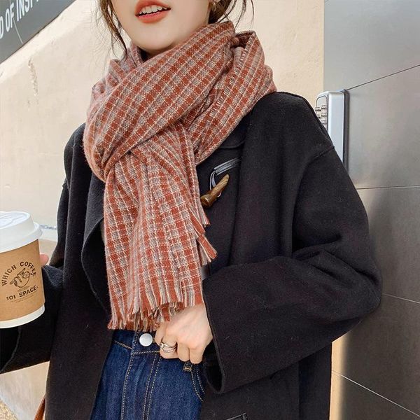 

scarves plaid scarf ladies 2021 autumn and winter korean tassel imitation cashmere students wild thick warm four seasons, Blue;gray