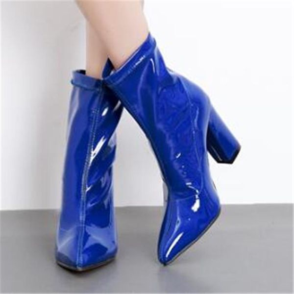 

boots 2021 fashion shoes high heel ankle for women winter patent leather autumn square boot black