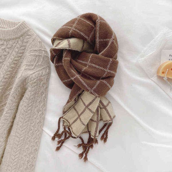 

scarves japan south korea autumn winter simple lattice double-sided two-color black brown thickened warm scarf bib for men and women, Blue;gray