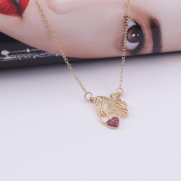 

n6752 necklace european and american fashion versatile personality mother love peach heart set diamond creative pendant, Silver