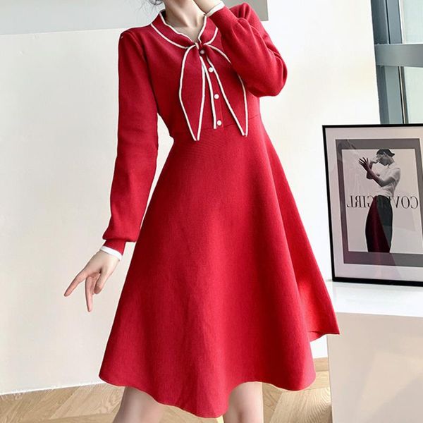 

casual dresses hepburn small fragrance vintage knitted mini dress korean fashion 2021 autumn winter slim long sleeve party female vestido, Black;gray
