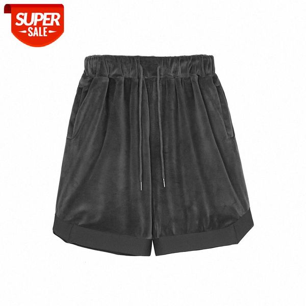 

simple style solid color velvet casual shorts men's american loose straight five-point pants sports #t20e, Black