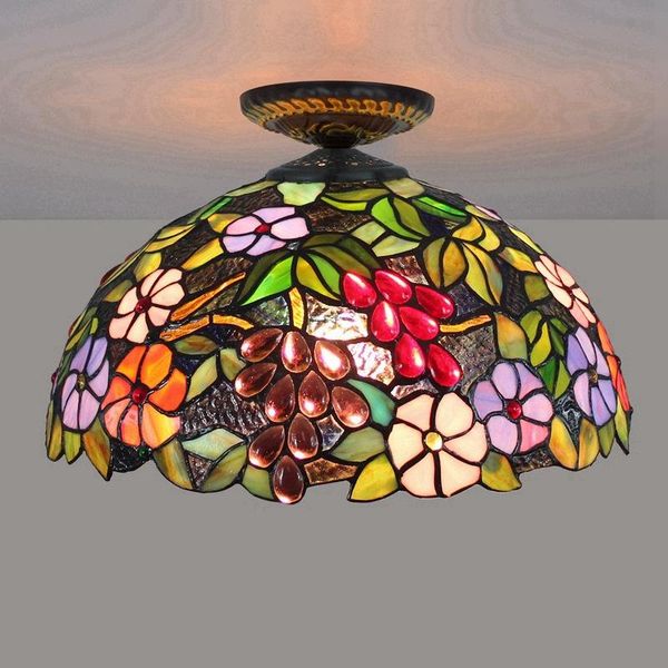

ceiling lights 40cm european countryside grape tiffany multi-color glass restaurant bedroom corridor bathroom lamp
